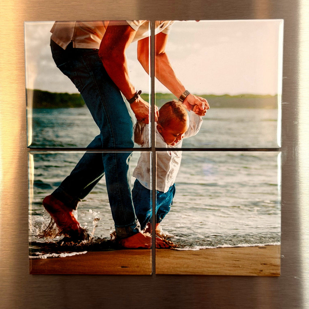 A close view of one photograph split across four magnets